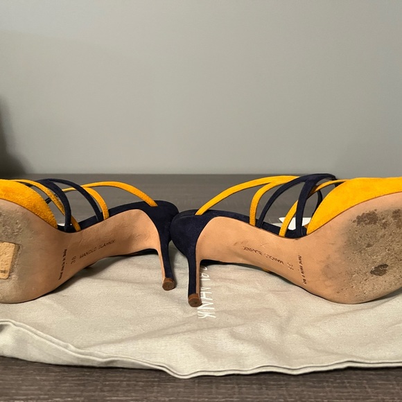 Manolo Blahnik strappy navy and mustard beautiful sandals size 38 - Picture 3 of 6